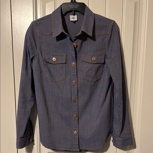 CAbi Indigo Denim Shirt with Brown Accents